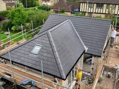 New tiled roof on an extension, nearing completion